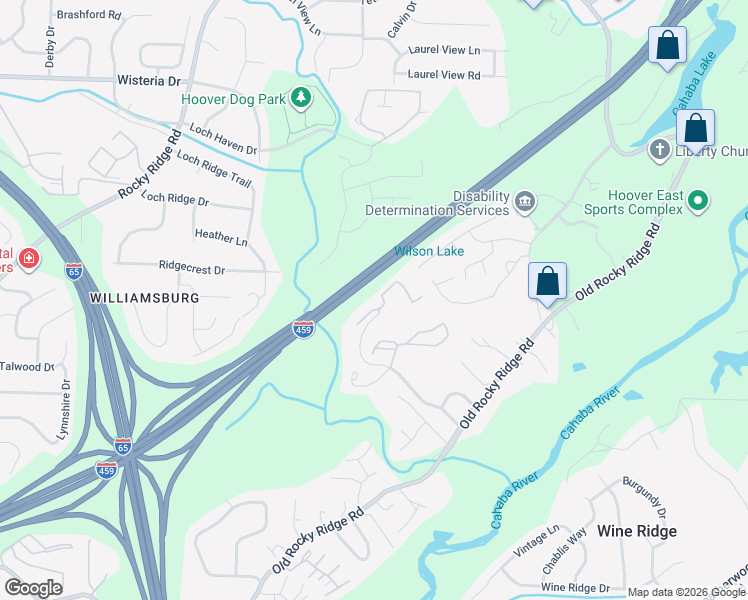 map of restaurants, bars, coffee shops, grocery stores, and more near 2435 Chestnut Ridge Lane in Birmingham