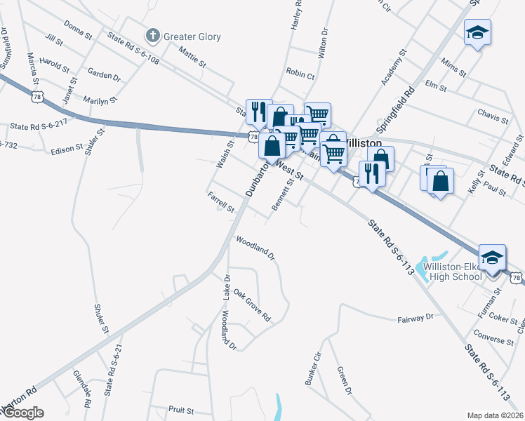 map of restaurants, bars, coffee shops, grocery stores, and more near 252 Bennett Street in Williston