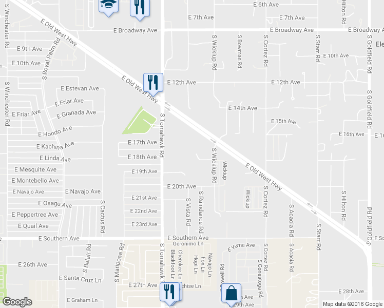 map of restaurants, bars, coffee shops, grocery stores, and more near 1840 East 18th Avenue in Apache Junction