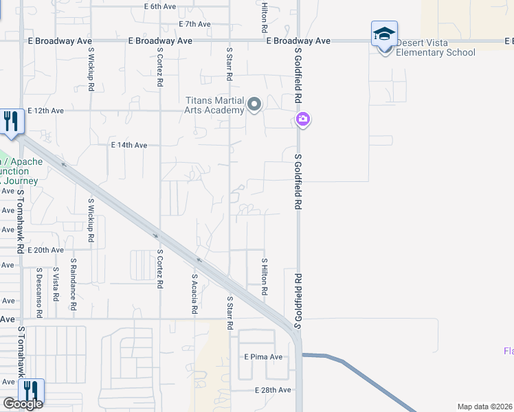 map of restaurants, bars, coffee shops, grocery stores, and more near 2950 East 18th Avenue in Apache Junction