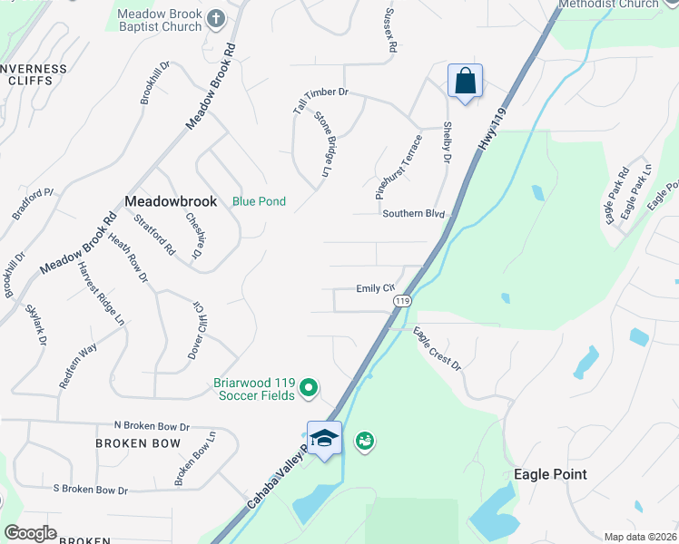 map of restaurants, bars, coffee shops, grocery stores, and more near 143 Katy Circle in Birmingham