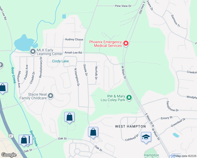 map of restaurants, bars, coffee shops, grocery stores, and more near 261 Norfolk Drive in Hampton