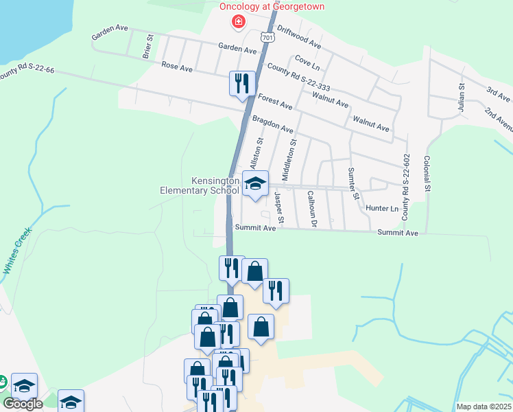 map of restaurants, bars, coffee shops, grocery stores, and more near 86 County Road S-22-174 in Georgetown