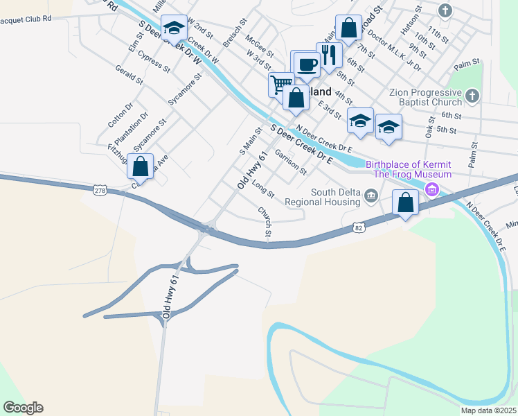 map of restaurants, bars, coffee shops, grocery stores, and more near Church Street in Leland