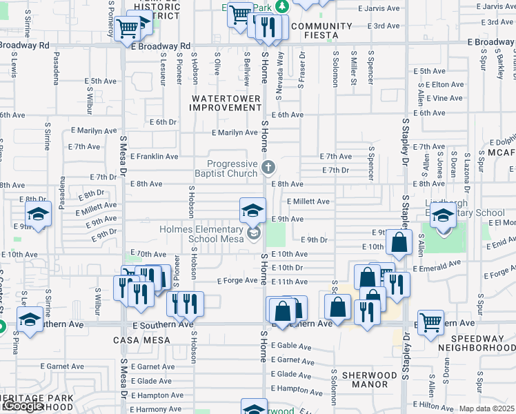 map of restaurants, bars, coffee shops, grocery stores, and more near 764 East 9th Avenue in Mesa