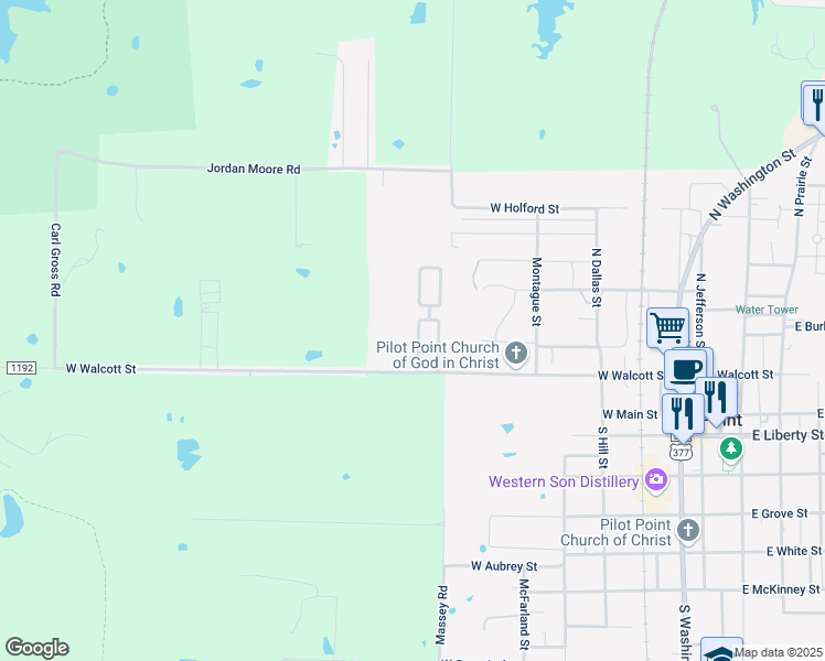 map of restaurants, bars, coffee shops, grocery stores, and more near 297 North Laramie Circle in Pilot Point