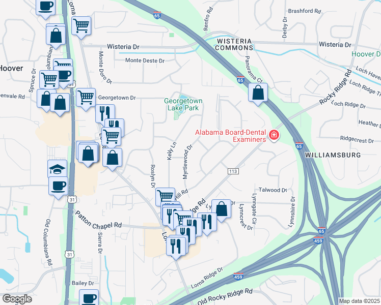 map of restaurants, bars, coffee shops, grocery stores, and more near 2137 Myrtlewood Drive in Birmingham