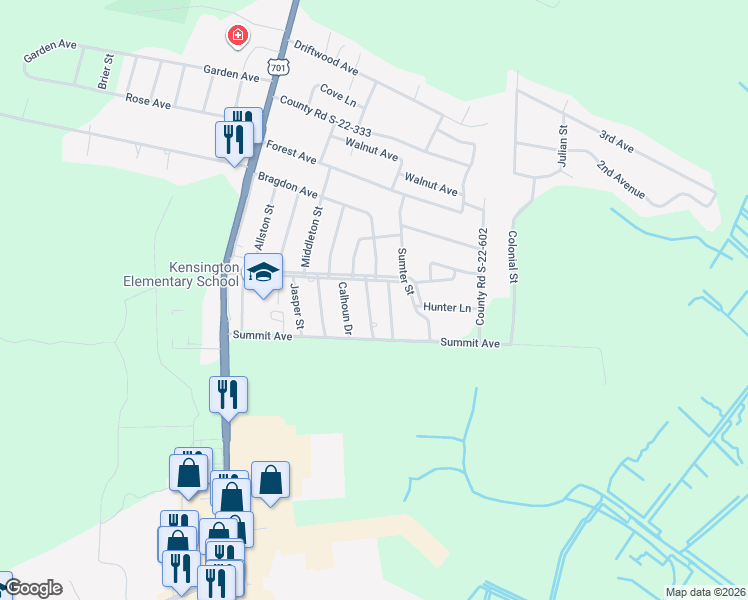 map of restaurants, bars, coffee shops, grocery stores, and more near 1701 Wren Street in Georgetown