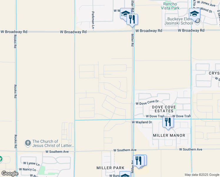 map of restaurants, bars, coffee shops, grocery stores, and more near 5230 Miller Road in Buckeye