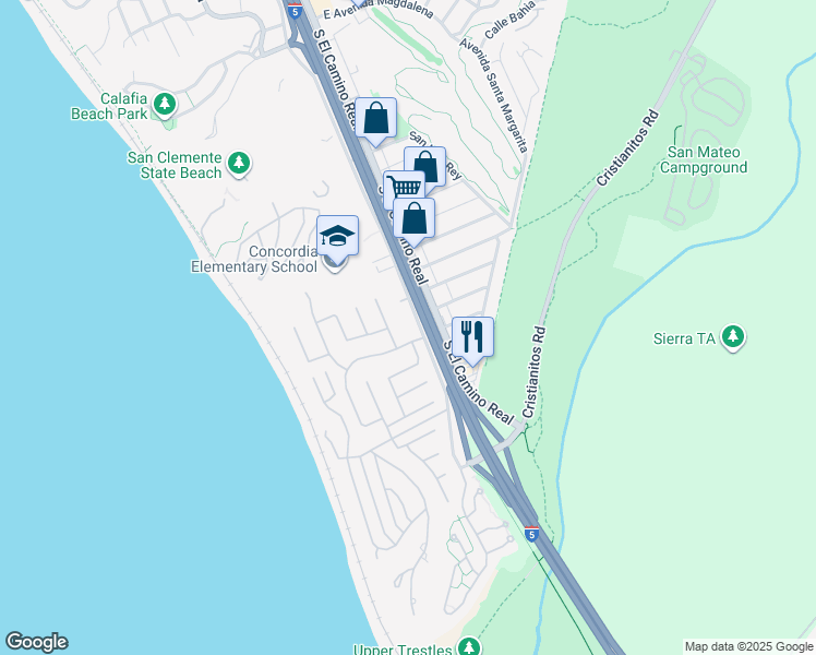 map of restaurants, bars, coffee shops, grocery stores, and more near 3830 Avenida Del Presidente in San Clemente