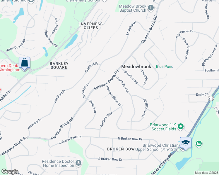 map of restaurants, bars, coffee shops, grocery stores, and more near 5212 Harvest Ridge Lane in Birmingham