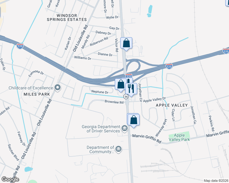 map of restaurants, bars, coffee shops, grocery stores, and more near 1917 Neptune Drive in Augusta