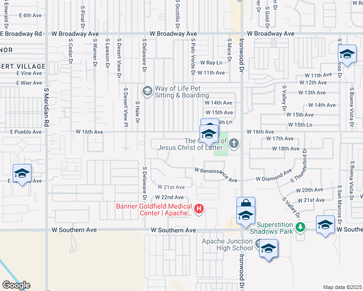 map of restaurants, bars, coffee shops, grocery stores, and more near 1973 West 18th Avenue in Apache Junction