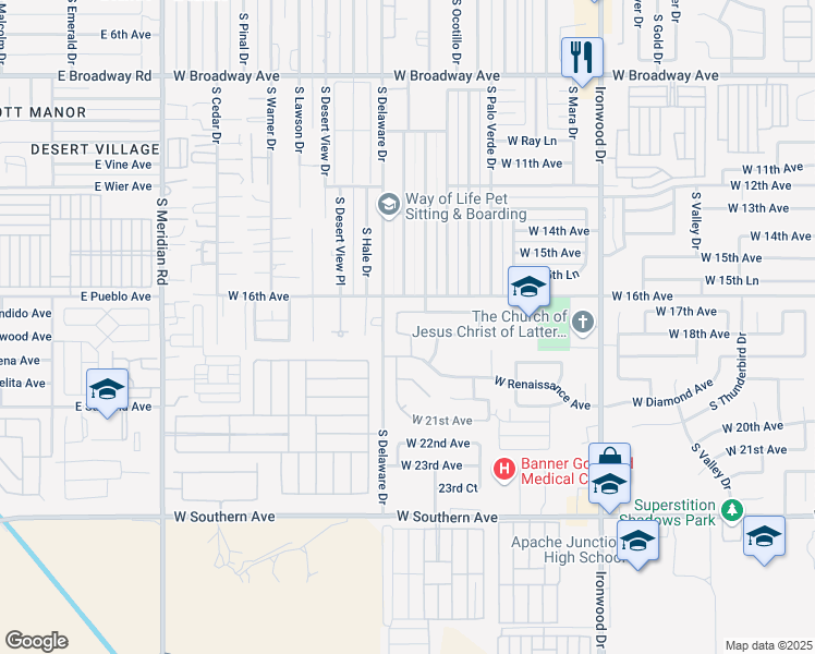 map of restaurants, bars, coffee shops, grocery stores, and more near 2325 West 18th Avenue in Apache Junction
