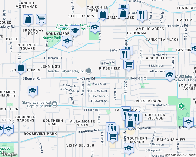 map of restaurants, bars, coffee shops, grocery stores, and more near 1342 East Grove Street in Phoenix
