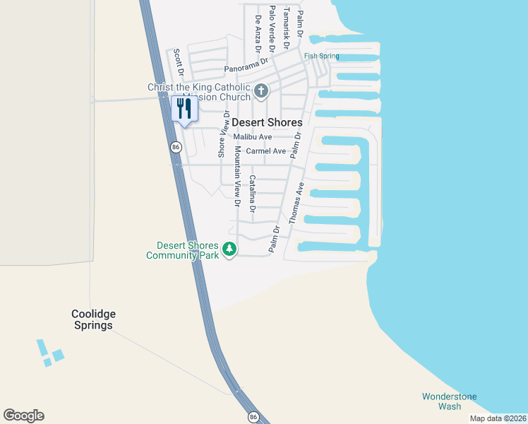 map of restaurants, bars, coffee shops, grocery stores, and more near 200-298 La Jolla Avenue in Thermal