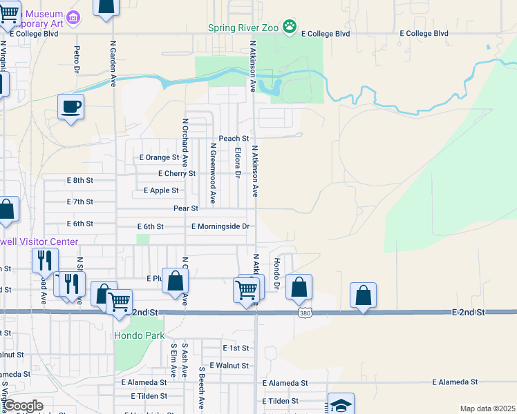 map of restaurants, bars, coffee shops, grocery stores, and more near 638 North Atkinson Avenue in Roswell