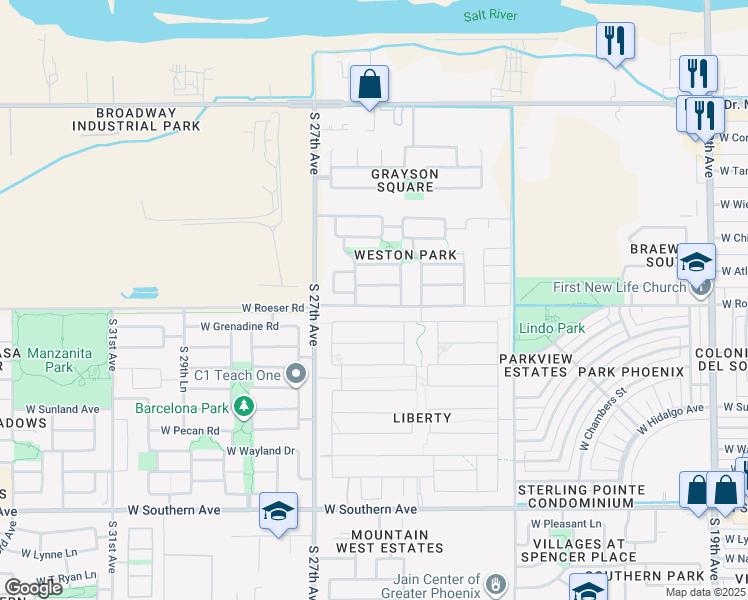 map of restaurants, bars, coffee shops, grocery stores, and more near 2610 West Grenadine Road in Phoenix