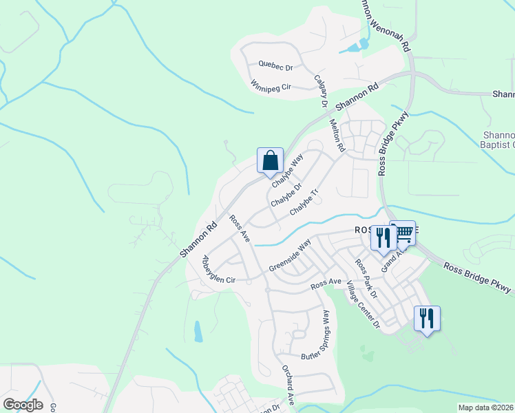 map of restaurants, bars, coffee shops, grocery stores, and more near 2431 Chalybe Trail in Birmingham