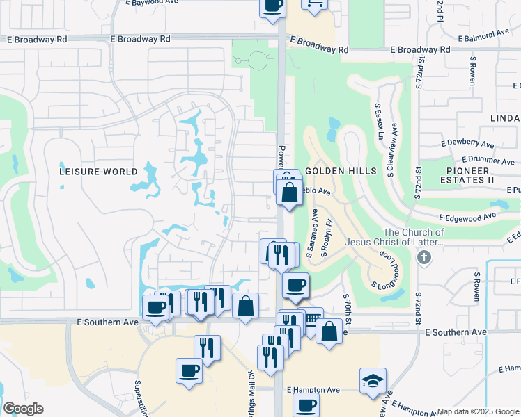 map of restaurants, bars, coffee shops, grocery stores, and more near 908 South Power Road in Mesa