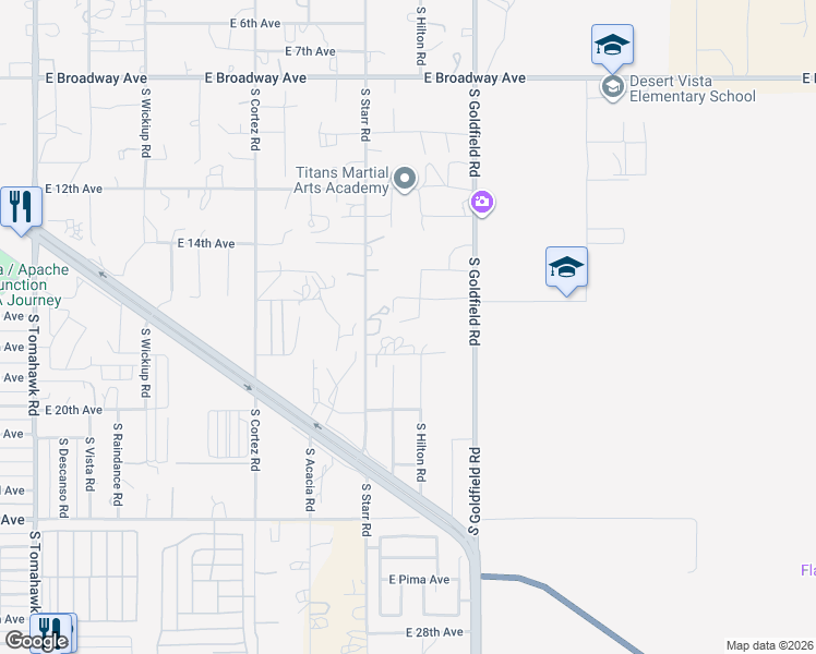 map of restaurants, bars, coffee shops, grocery stores, and more near 2950 East 18th Avenue in Apache Junction