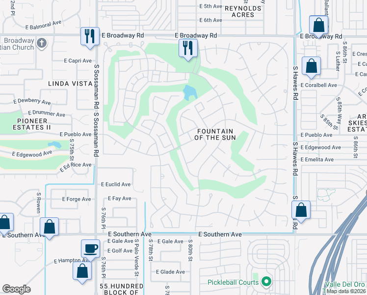 map of restaurants, bars, coffee shops, grocery stores, and more near 860 South 79th Place in Mesa