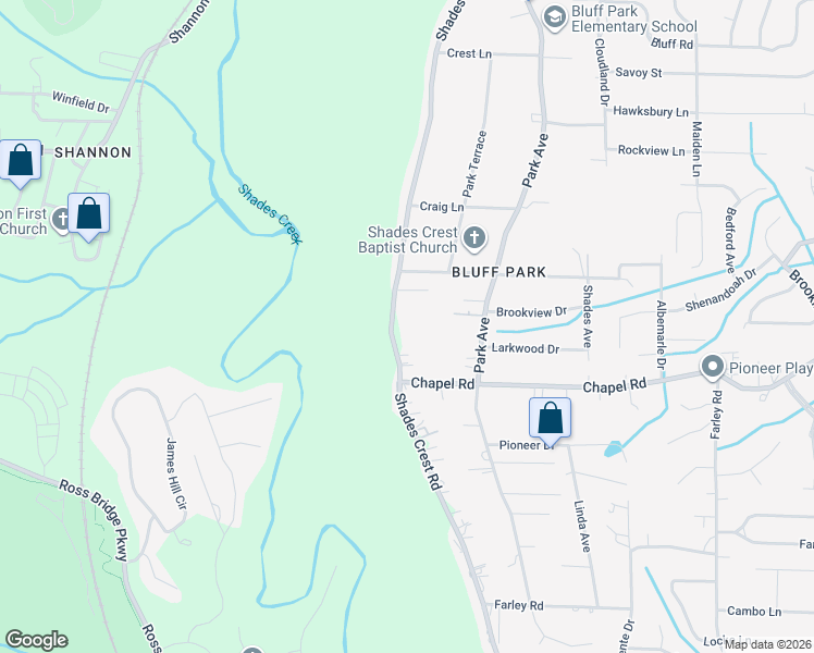 map of restaurants, bars, coffee shops, grocery stores, and more near 413 Shades Crest Road in Birmingham