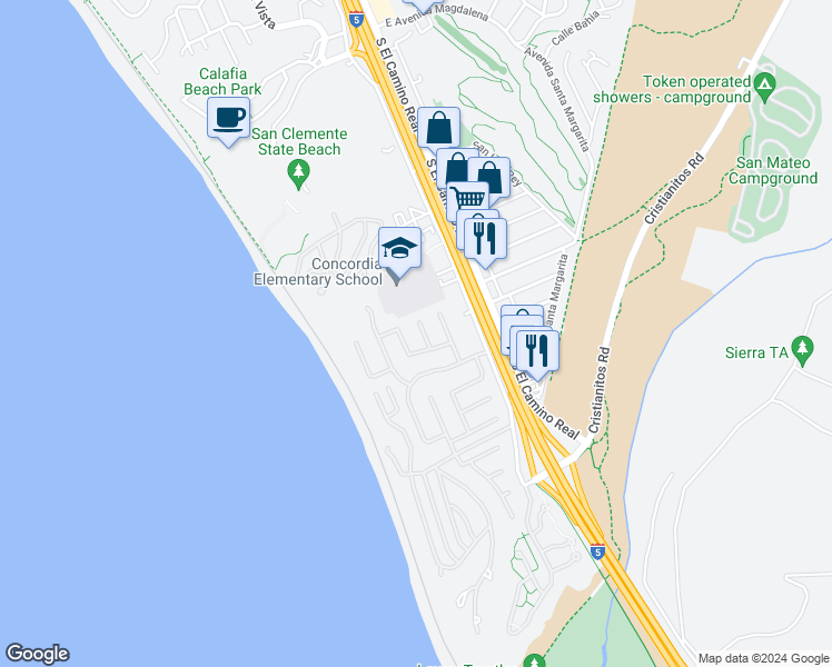 map of restaurants, bars, coffee shops, grocery stores, and more near 3820 Calle De Las Focas in San Clemente