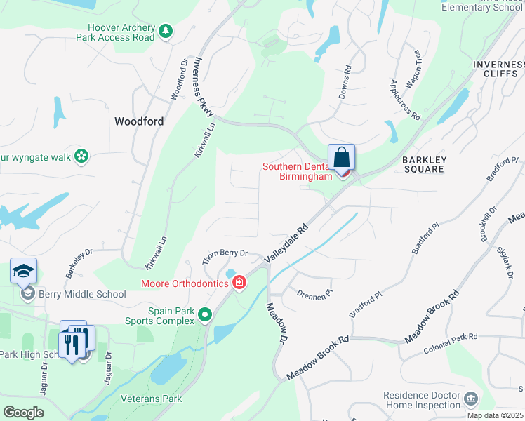 map of restaurants, bars, coffee shops, grocery stores, and more near 5165 Selkirk Drive in Birmingham