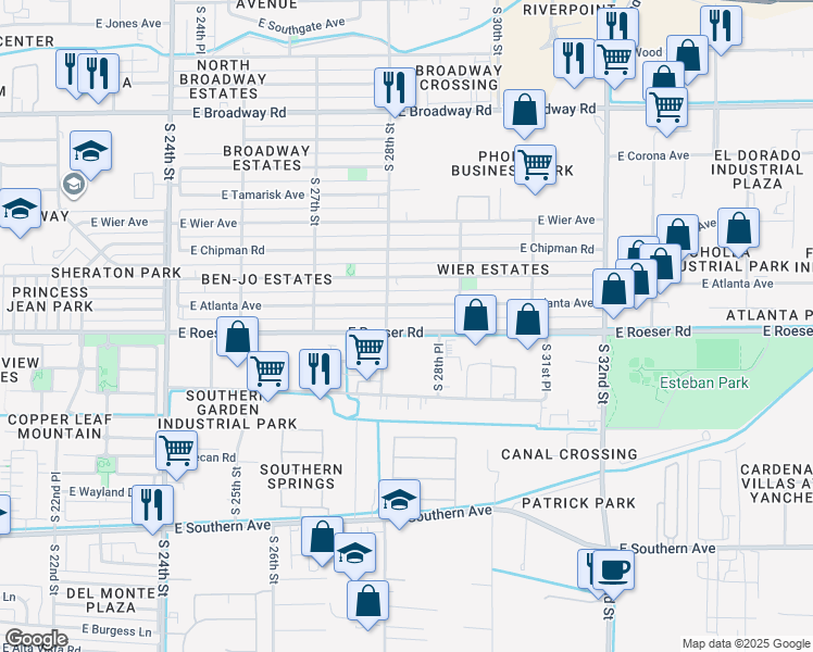 map of restaurants, bars, coffee shops, grocery stores, and more near 2827 East Atlanta Avenue in Phoenix