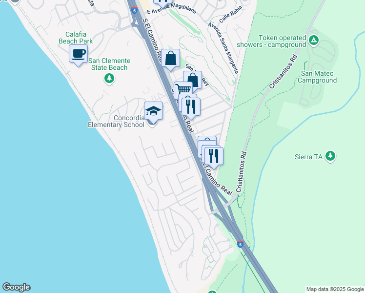 map of restaurants, bars, coffee shops, grocery stores, and more near 3410 Avenida Del Presidente in San Clemente