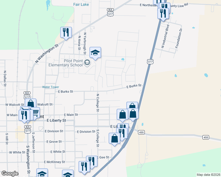 map of restaurants, bars, coffee shops, grocery stores, and more near 142 Cole Ln in Pilot Point