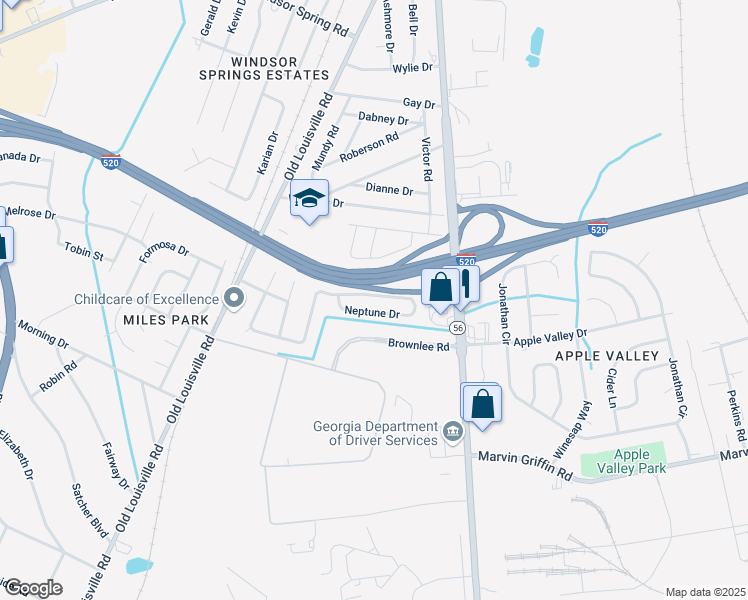 map of restaurants, bars, coffee shops, grocery stores, and more near 1924 Neptune Drive in Augusta