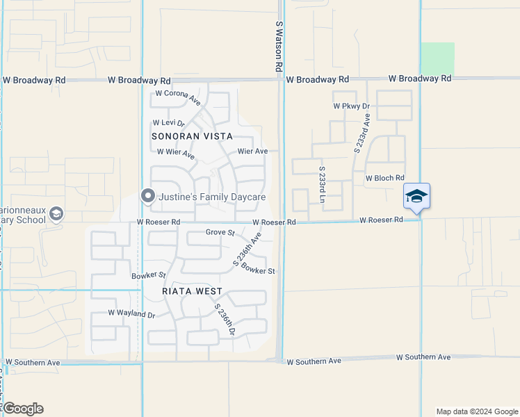 map of restaurants, bars, coffee shops, grocery stores, and more near 5123 South 235th Drive in Buckeye