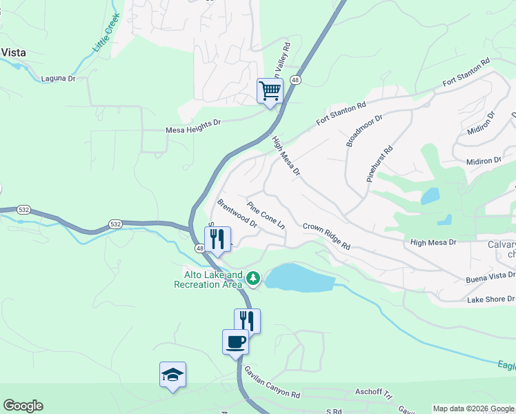 map of restaurants, bars, coffee shops, grocery stores, and more near 111 Ponderosa Lane in Alto