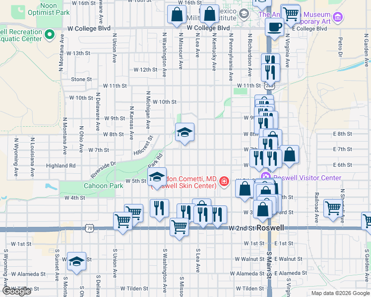 map of restaurants, bars, coffee shops, grocery stores, and more near in Roswell