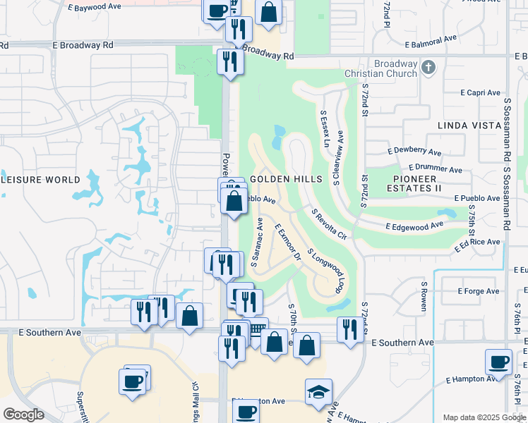 map of restaurants, bars, coffee shops, grocery stores, and more near 801 South Saranac Avenue in Mesa