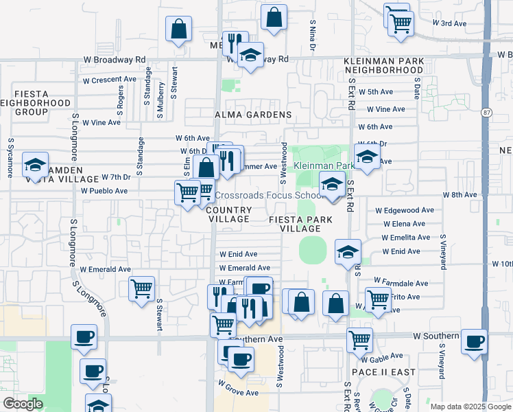map of restaurants, bars, coffee shops, grocery stores, and more near 1050 West 8th Avenue in Mesa