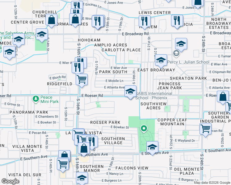 map of restaurants, bars, coffee shops, grocery stores, and more near 1831 East Atlanta Avenue in Phoenix