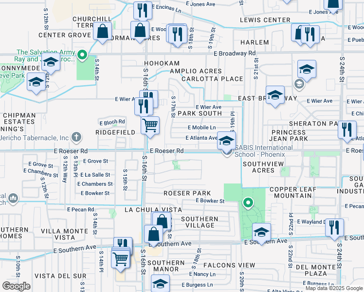 map of restaurants, bars, coffee shops, grocery stores, and more near 1725 East Atlanta Avenue in Phoenix