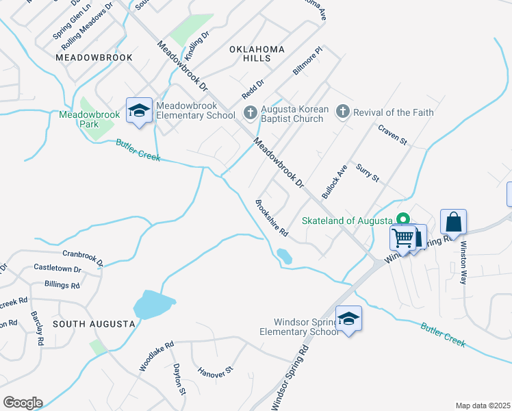 map of restaurants, bars, coffee shops, grocery stores, and more near 2620 Brookshire Road in Augusta