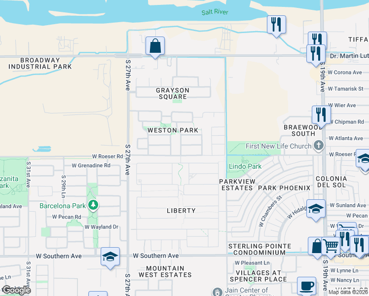 map of restaurants, bars, coffee shops, grocery stores, and more near 2442 West Mobile Lane in Phoenix