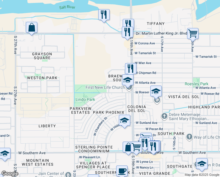map of restaurants, bars, coffee shops, grocery stores, and more near 2039 West Atlanta Avenue in Phoenix