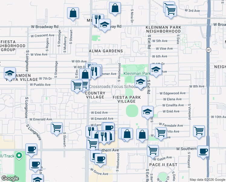 map of restaurants, bars, coffee shops, grocery stores, and more near 1036 West 8th Avenue in Mesa