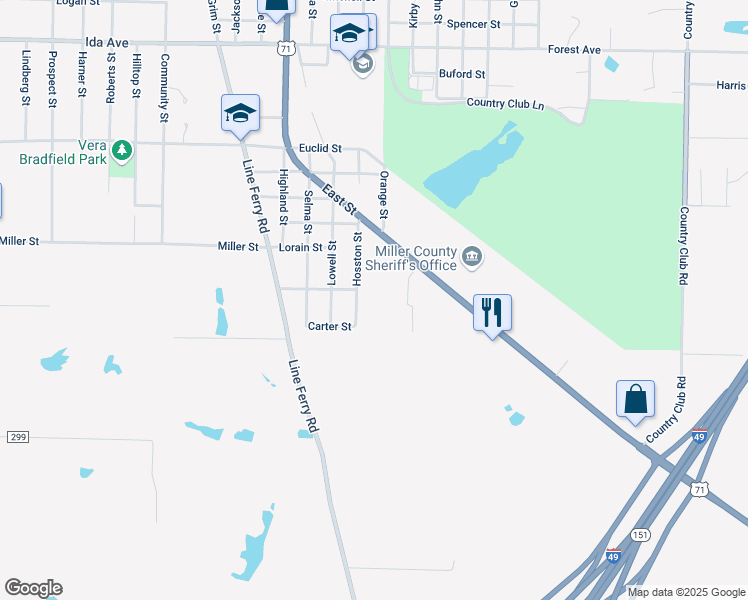 map of restaurants, bars, coffee shops, grocery stores, and more near 2106 Hosston Street in Texarkana