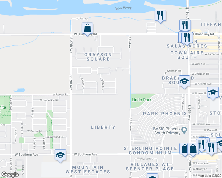 map of restaurants, bars, coffee shops, grocery stores, and more near 2406 West Mobile Lane in Phoenix