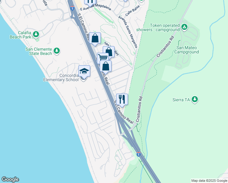 map of restaurants, bars, coffee shops, grocery stores, and more near 3500 South El Camino Real in San Clemente