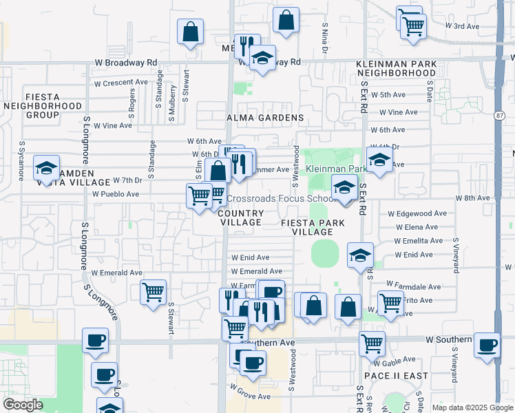 map of restaurants, bars, coffee shops, grocery stores, and more near 1050 West 8th Avenue in Mesa