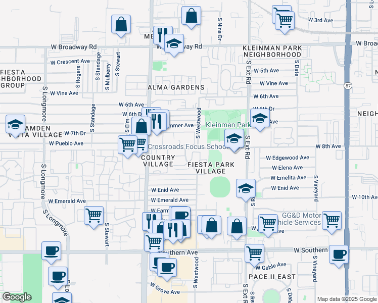 map of restaurants, bars, coffee shops, grocery stores, and more near 1036 West 8th Avenue in Mesa