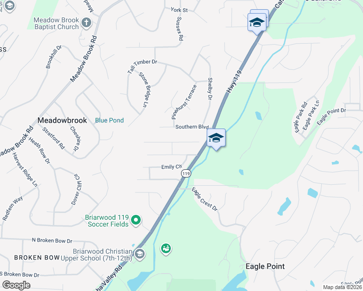 map of restaurants, bars, coffee shops, grocery stores, and more near 328 Cedar Hill Drive in Birmingham